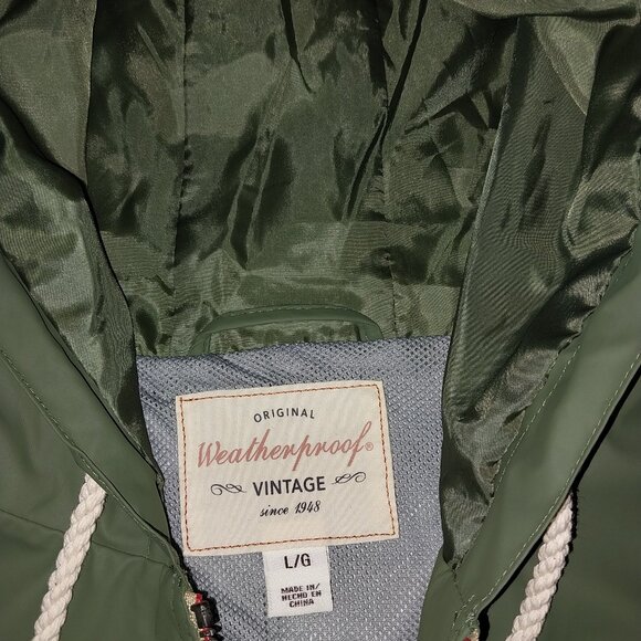 Unisex Original Weatherproof Vintage Hooded Rain Jacket NWOT Size L Bronze Green - Picture 4 of 5